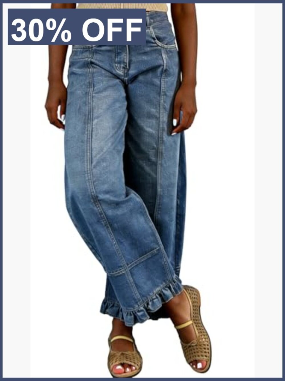 Floral Print Wide Leg Baggy Patchwork Denim Pants - Picture 2 of 7